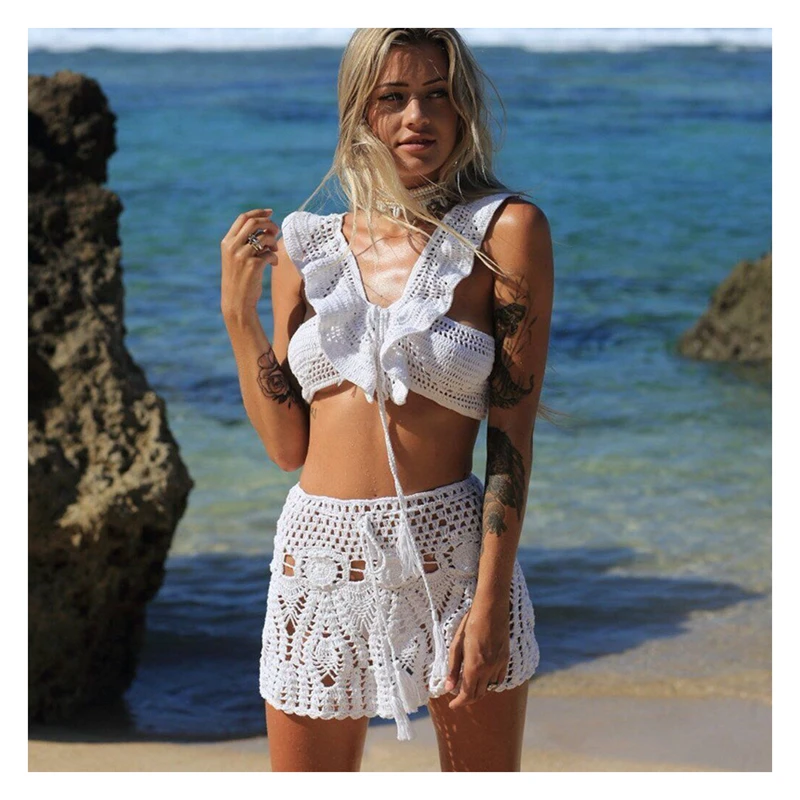 Handmade Crochet Bikini Skirt Women Sexy Hollow-out A-Line Skirt