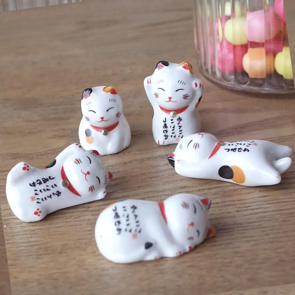 5 шт., палочки для еды Lucky cat, держатель, японские керамические палочки для еды, керамические милые палочки для еды Lucky Home, керамические украшения