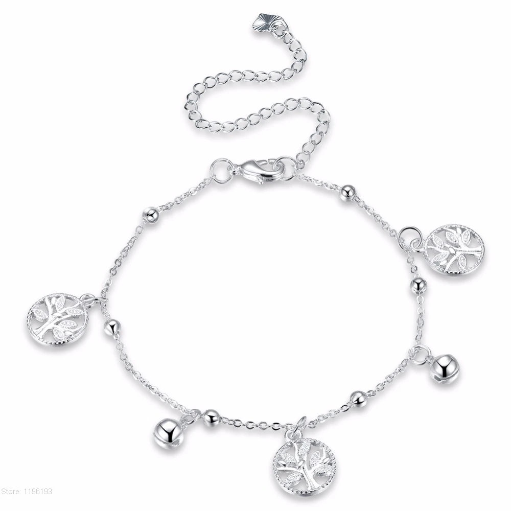 

Female Trendy Lovely Jingle Bell Ankle Chain Bracelet 925 stamped Silver Plated Tree Of Life Anklets Gorgeous Foot Jewelry Gift