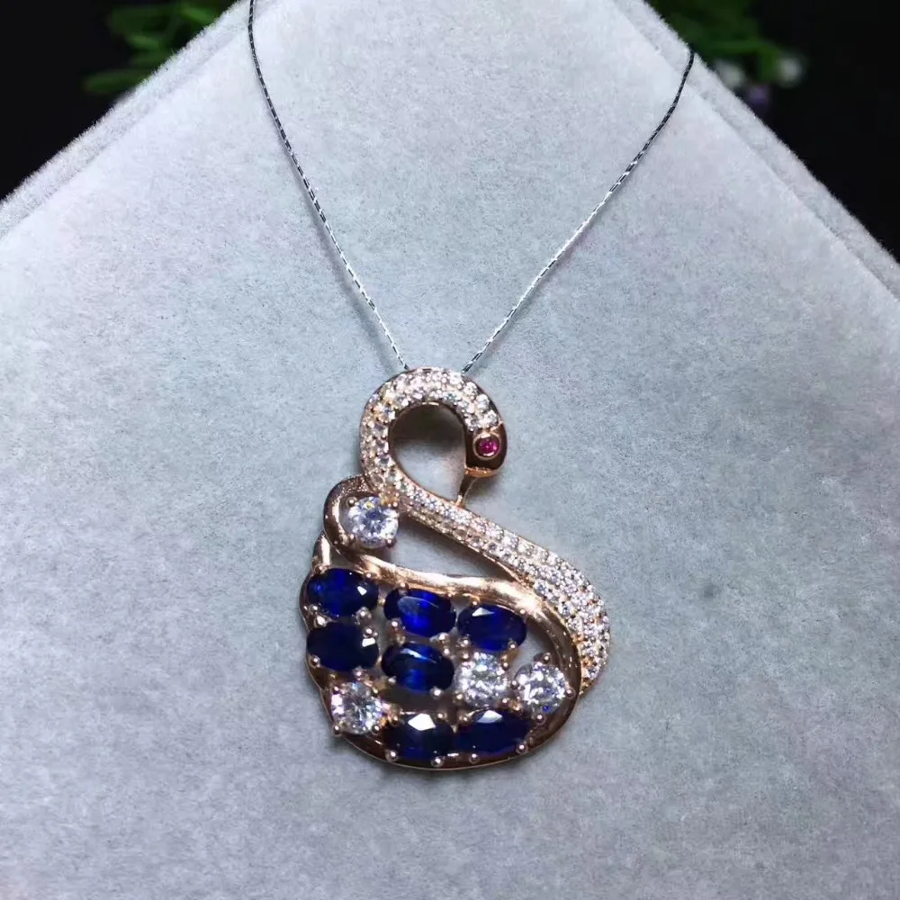  Saphir bleu naturel pendentif pierre précieuse naturelle élégant cygne pendentif collier S925 argen