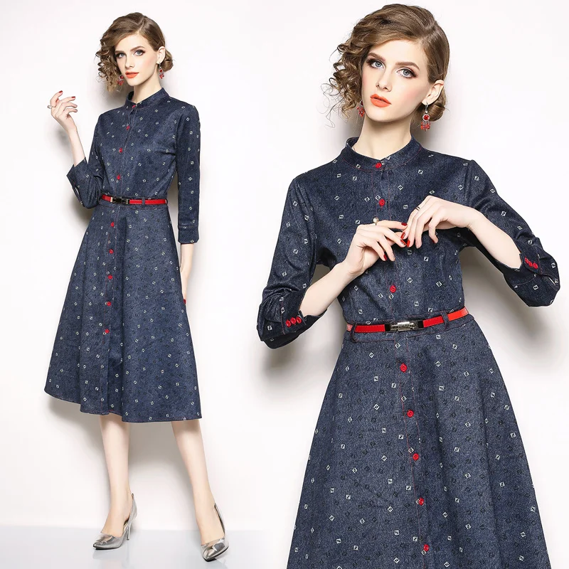

Women's new seven-point sleeves slim long-sleeved waist dress fashion temperament elegant party dress
