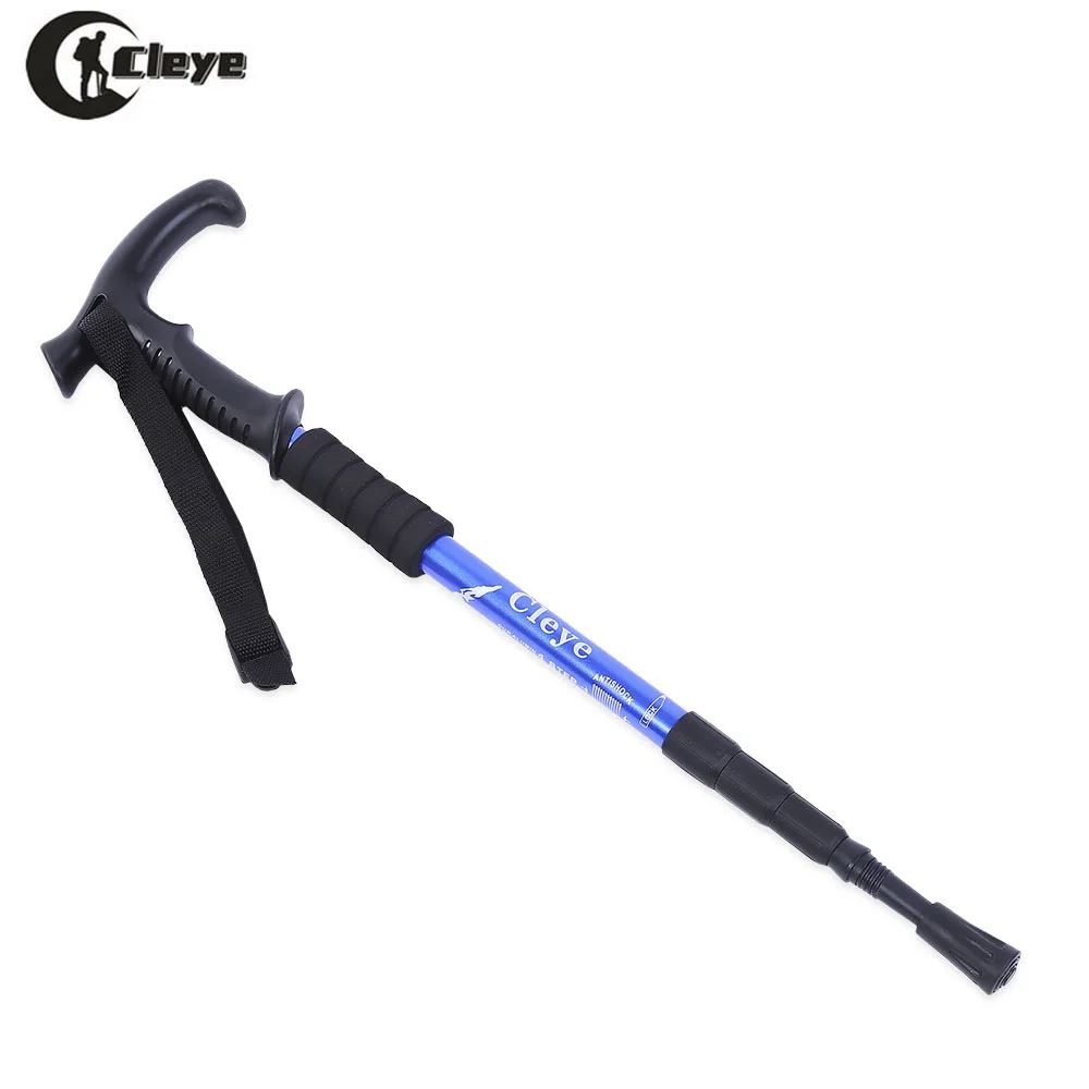 

CLEYE 4 Joint Anti-shock Folding Walking Stick Trekking Aluminum Alloy Climbing T-handle Alpenstock Pole Crutch with Mud Tray