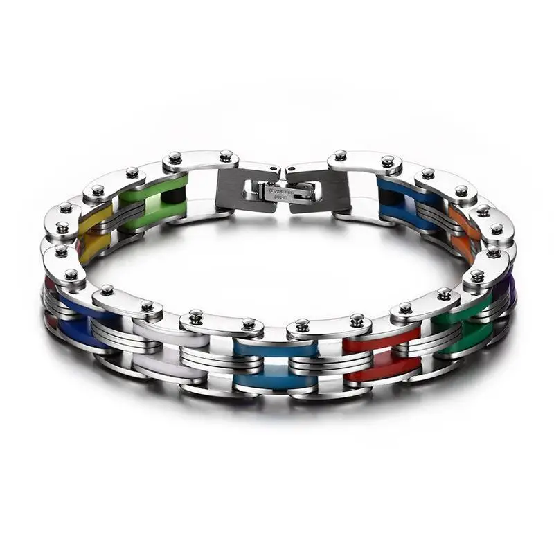 

Luck Rainbow 316l Stainless Steel Clasp Bracelet No Fade Bracelet Silicone Men Jewelry Lesbians Biker Bicycle Bracelets Br072