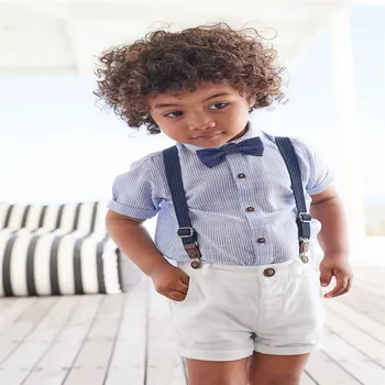 

Kimocat Summer Newborn Baby Clothing Set for Boys Summer Suit Set Solid Romper+Blue Overall Suit Casual Children Boy Clothes