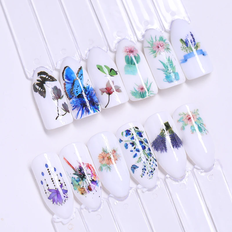 LEMOOC 45 шт./компл. наклейки для ногтей красочные водяные наклейки для ногтей переводные наклейки цветы бабочки смешанные украшения для ногтей