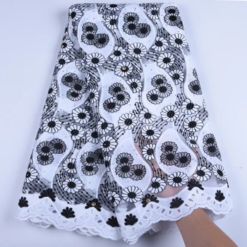 

Black+White African Lace Fabrics For Party Dress Milk Silk Embroidered Lace Fabric 2019 High Quality Tulle Lace Fabric 1603