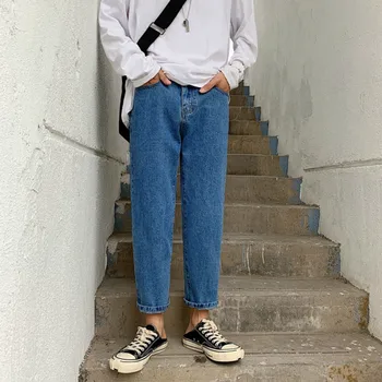 

2019 spring new Fashion retro super Korean version nine pants Thin jeans streetwear Hot color Blue Free shipping Japan Style