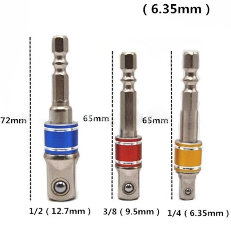 

3 Pcs Power Screwdriver Driver Socket Bit Adapter Drill 1/4" 3/8" 1/2" Hex Shank
