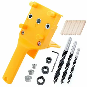 

Portable Handheld DIY Woodworking Doweling Jig Drill Guide Wood Dowel Drilling Hole Yellow Hole Saw