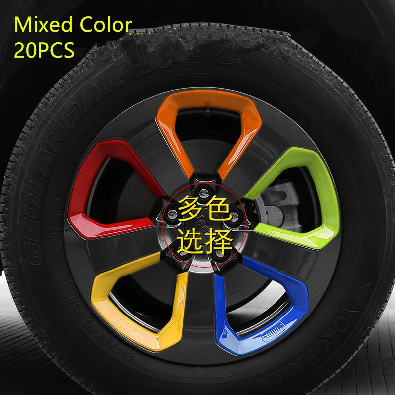 20 шт. ABS зеленый оранжевый синий желтый черный Красные колеса обода декоративная рама для Jeep Compass ACA133 - Цвет: Mixed