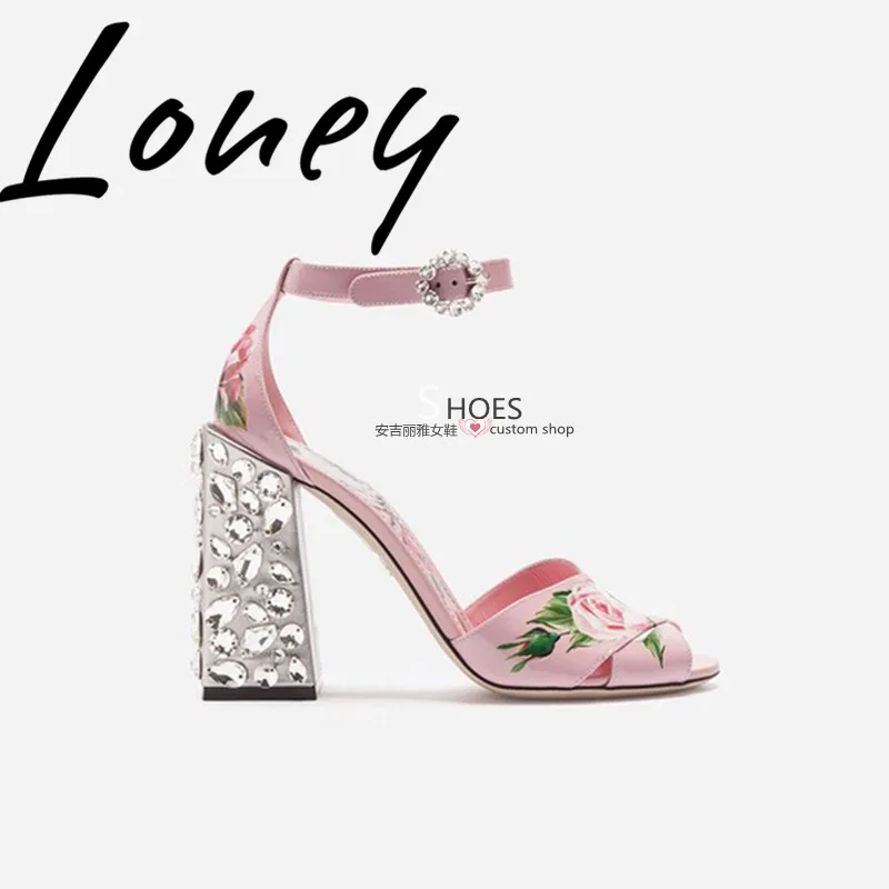 Frauen Echtes Heels Spitze Sexy High Offene Pic Starke As Sommer Gedruckt Sandalen Frühling Leder Perlen Pic Neue as Floral Ferse Loney Kristall TqzBfxB