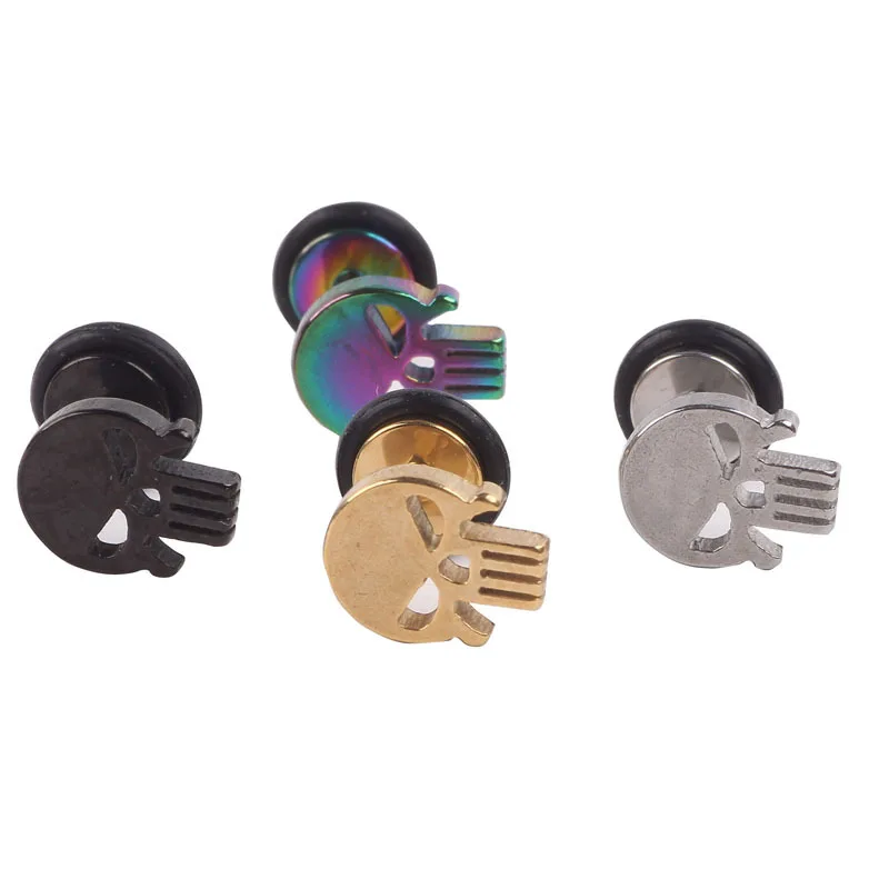 skull Fake Ear Plug Flesh Plugs cheater Tapers Stainless steel Fashion Ear Piercing Body Jewelry for Men woman