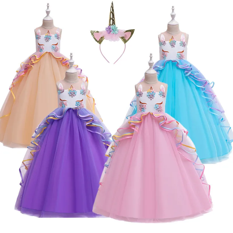 

Unicorn Flower Girls Wedding Dress Children Party Princess Fancy Dress For Girls Kids Long GownElegant clothing