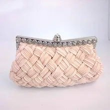 Clutches Women Hot Fashion Handmade Knitting Satin Diamonds Evening Party Wedding Banquet Handbags Chains Shoulder Mini Bags