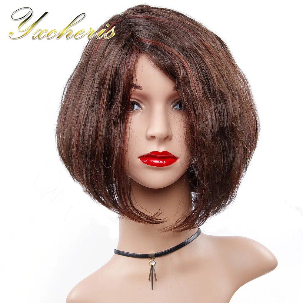 YXCHERISHAIR Short Synthetic Wigs 12" Black Brown 4 Colors Wavy Costume Wig for Black Women