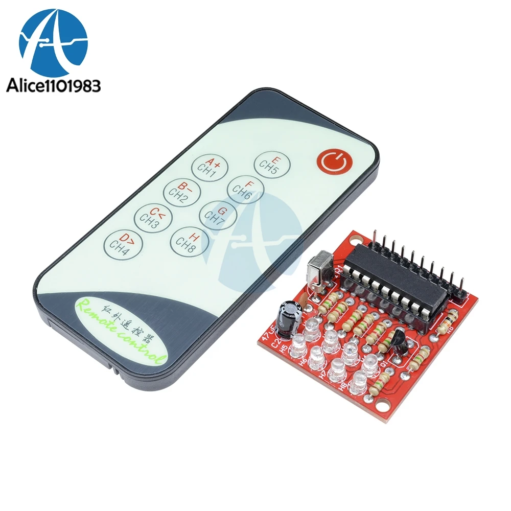 

8 Channel 3-5V IR Infrared Receiver Board Delay Relay Module + 9 Keys Remote Control Transmitter Self-Locking Controller