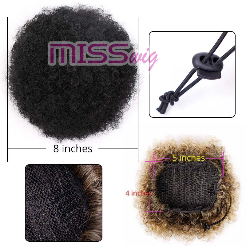 MISS WIG Short Curly Ponytail Drawstring High Puff Clip In Hair Extenssions Synthetic African American Afro Hairstyle MISS WIG Short Curly Ponytail Drawstring High Puff Clip In Hair Extenssions Synthetic African American Afro Hairstyle