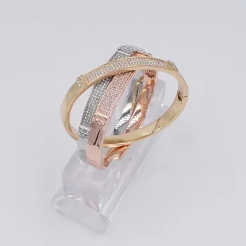 

3 tones New High Quality Dubai Jewelry Classic Jewelry Dubai Copper Open Cuff Bangles Bracelets Lock Shape For Women Girls Daily