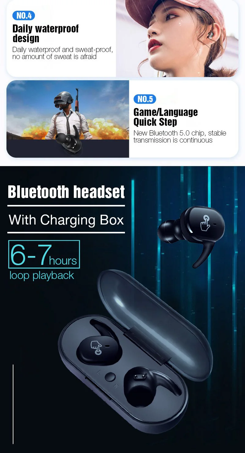 Bluetooth 5.0 TWS Wireless Headphones Stereo Earphone Sports Earbuds Gaming Headset Wireless Bluetooth Earphone PK i10 TWS i12   7)
