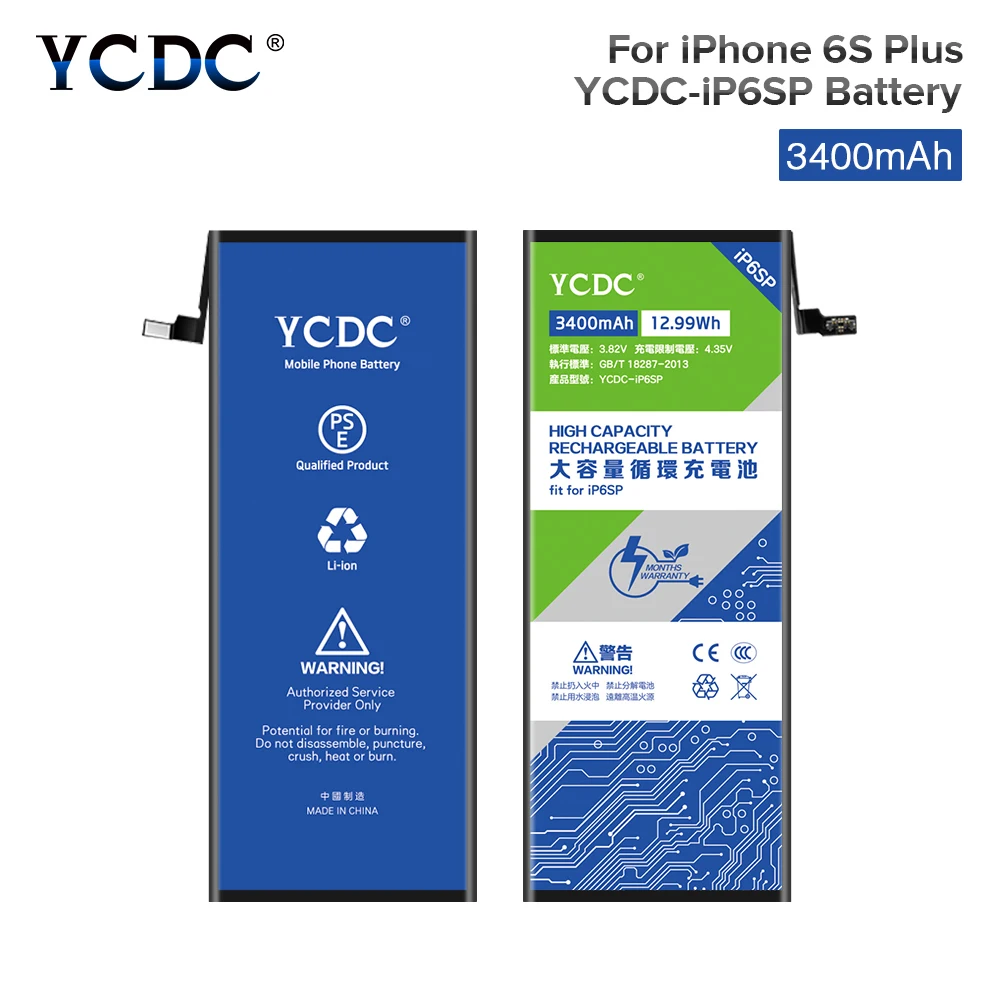 

3.82V 3400mAh High Capacity Battery YCDC For iPhone 6S Plus 6SPlus Replacement Lithium Polymer Mobile Phone Batteries