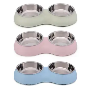 

Dog Feeder Pet Double Bowls Dog Cat Feeder Non-Slip Food Feeding Water Drinking Bowl Dish