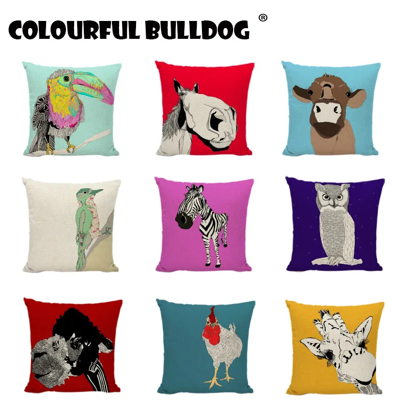 

Hot Sale Zebra Buffalo Cushion Covers Giraffe Owl Donkey Cow Parrot Printed Car Home Decorative Girls Car Beds Throw Pillow Case