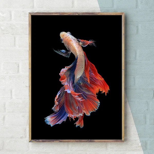 Hand Painted Koi Fish Wall Art Canvas Oil Painting Abstract Animal Posters and Prints Nordic Living Room Wall Pictures Pop Art - Цвет: C