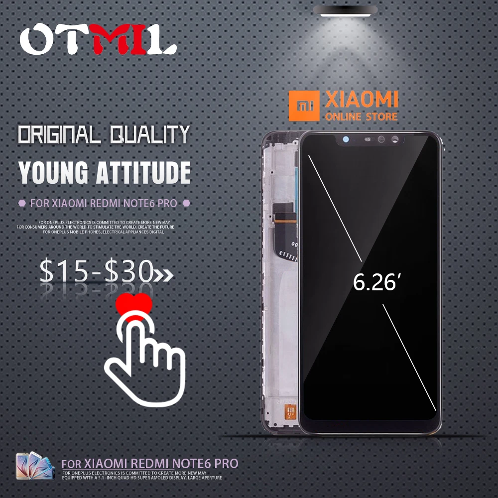

Original 6.26" Display For Xiaomi Redmi Note 6 Pro LCD Display Touch Screen Replacement with frame For Redmi Note 6 Pro LCD #1