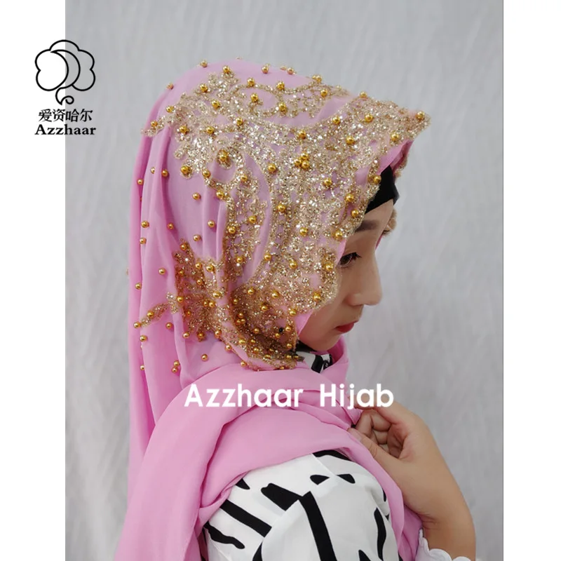 Женский сексуальный хиджаб сплошной цвет горный хрусталь бисером блестки шифон шелк народная шаль шарф оголовье мусульманский тюрбан абайя алмазы
