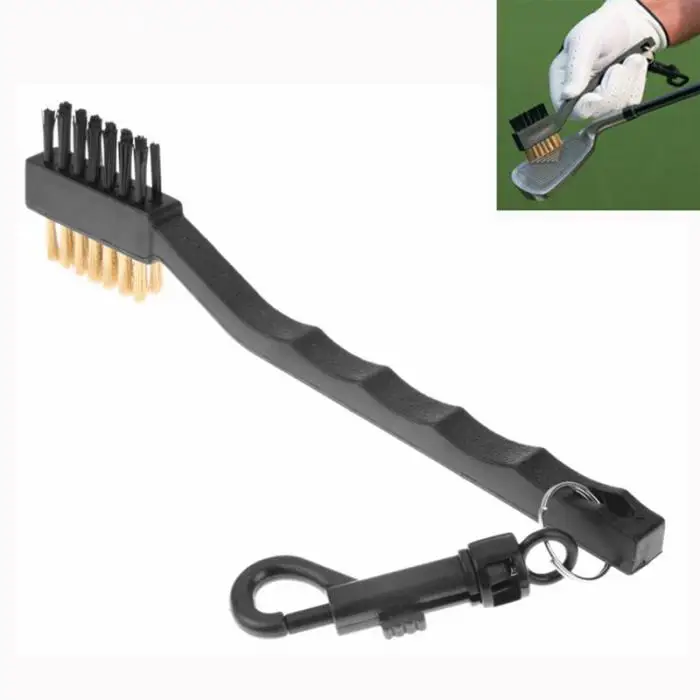 2 Sided Brass Wires Nylon Golf Club Brush Groove Cleaner Kit Black YS-BUY