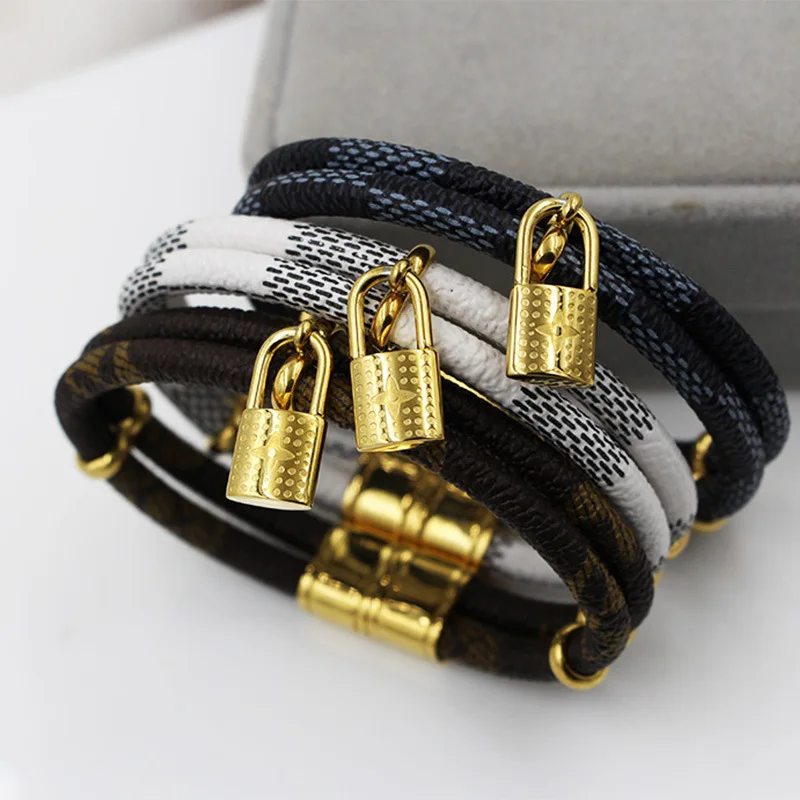 CB23 New style fashion double-layer  small locks leather wrist strap, titanium steel magnetic buckle  bracelet.