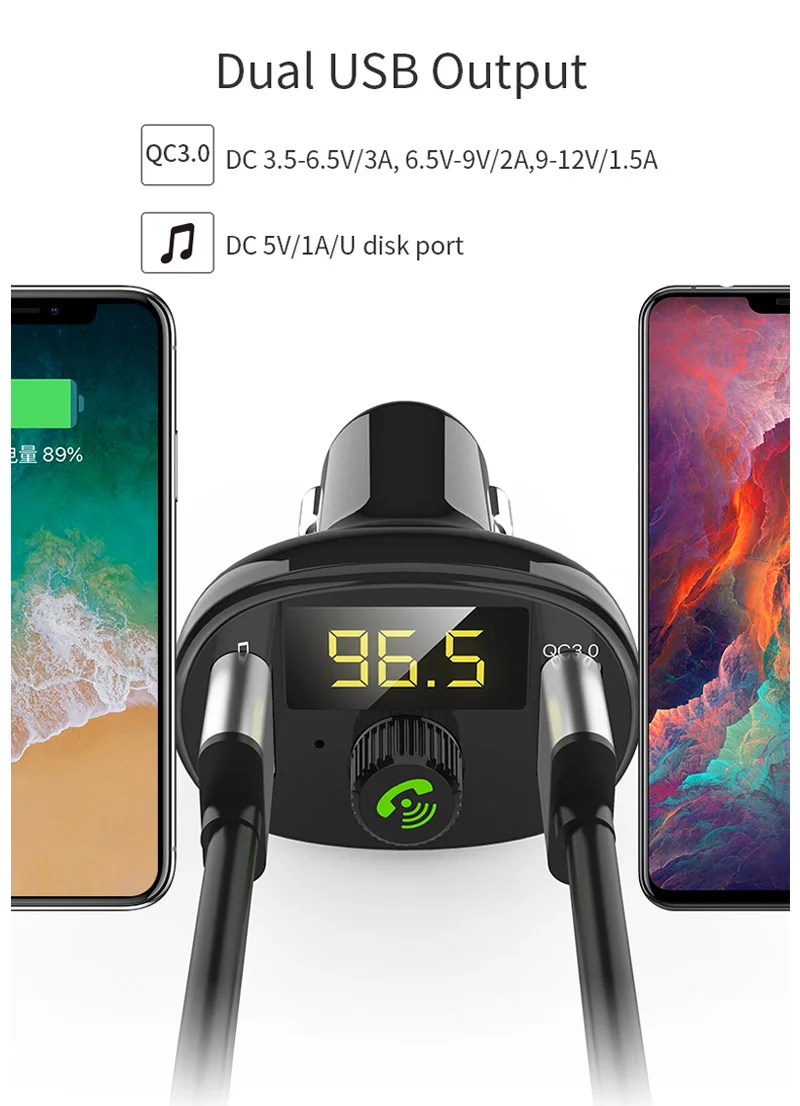 Автомобильный fm-передатчик Conkim, Bluetooth, автомобильный комплект громкой связи, беспроводной Bluetooth стерео A2DP MP3 аудио музыкальный плеер QC3.0, быстрая зарядка