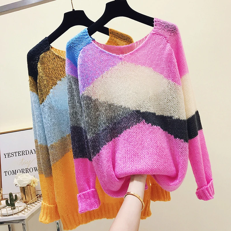 Rainbow Sweater Pull Femme Hiver Oversized Sweater Christmas Pullover Women Jersey Mujer Jumper 2018 Harajuku Sweaters Patchwork Rainbow Sweater Pull Femme Hiver Oversized Sweater Christmas Pullover Women Jersey Mujer Jumper 2018 Harajuku Sweaters Patchwork