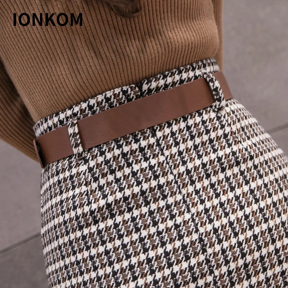 Женская клетчатая плотная мини юбка IONKOM элегантная уличная трапеция с высокой