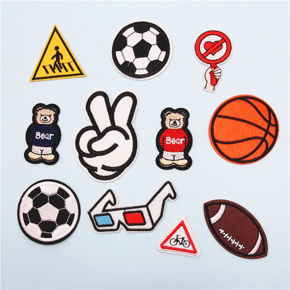 #*Cheap Fabric Embroidered Bear Football Cartoon Patch Clothes Stickers Bag Sew Iron On Applique DIY Apparel Sewing Clothing Accessories