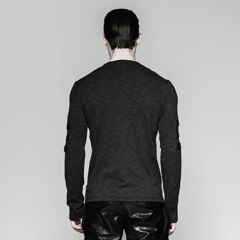 Готическая модная мужская черная футболка в стиле стимпанк рок, футболка с длинным рукавом со шнуровкой, Панк рейв T-462