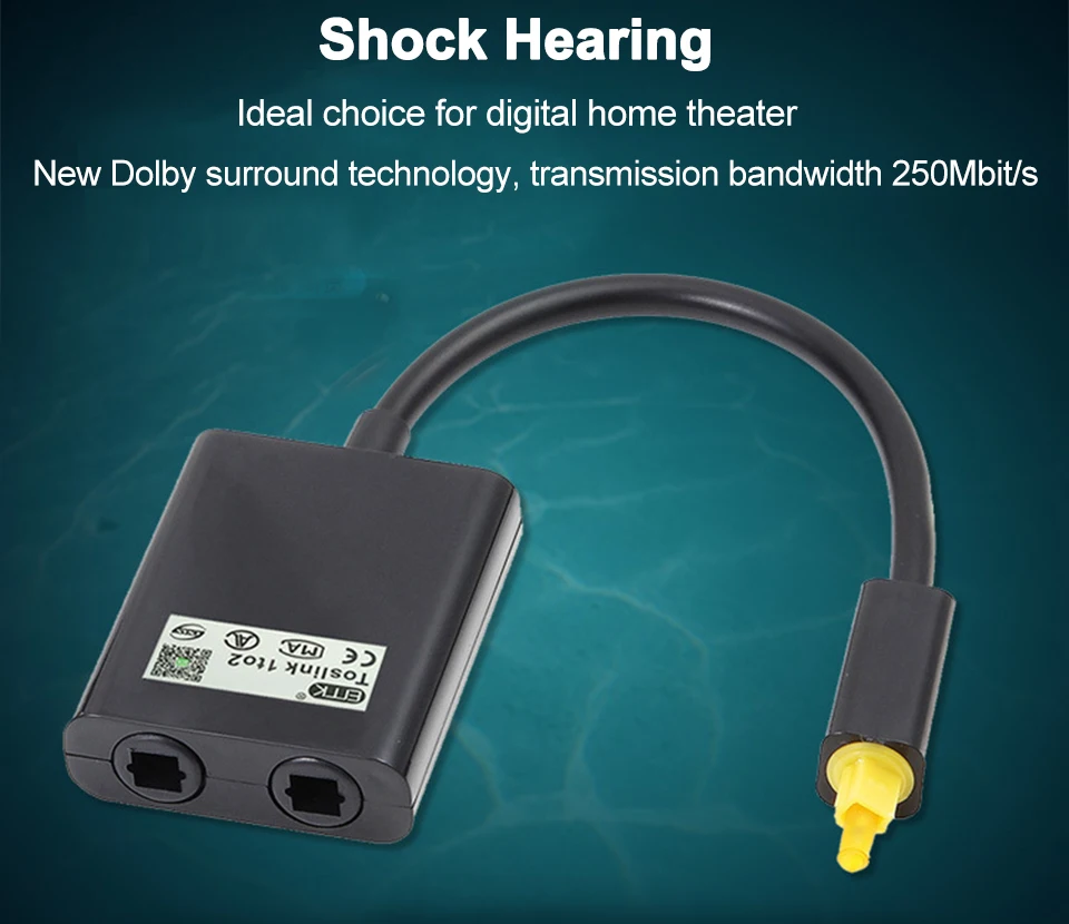 Digital Optical Audio Splitter 2 Way SPDIF Toslink Splitter 1 Input 2 Output Optical Splitter Adapter Speakers HUB Box DVD (3)