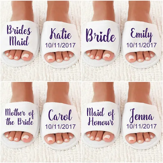 

personalized name title save the date wedding bridesmaid bride open spa slippers Matron of honor Bachelorette party favors gifts