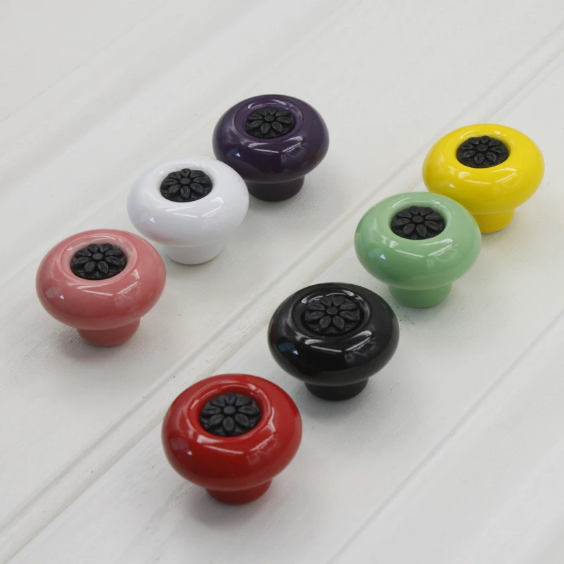 MEGAIRON Retro Ceramic Door Handles Children Bedroom Drawer Knobs Round