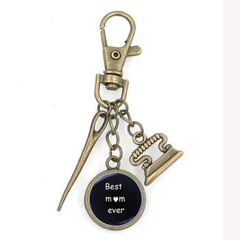BEST MOM EVER keychain key holder ART DOME charm chain SEWING MOTHER GIFT NEEDLE KC022