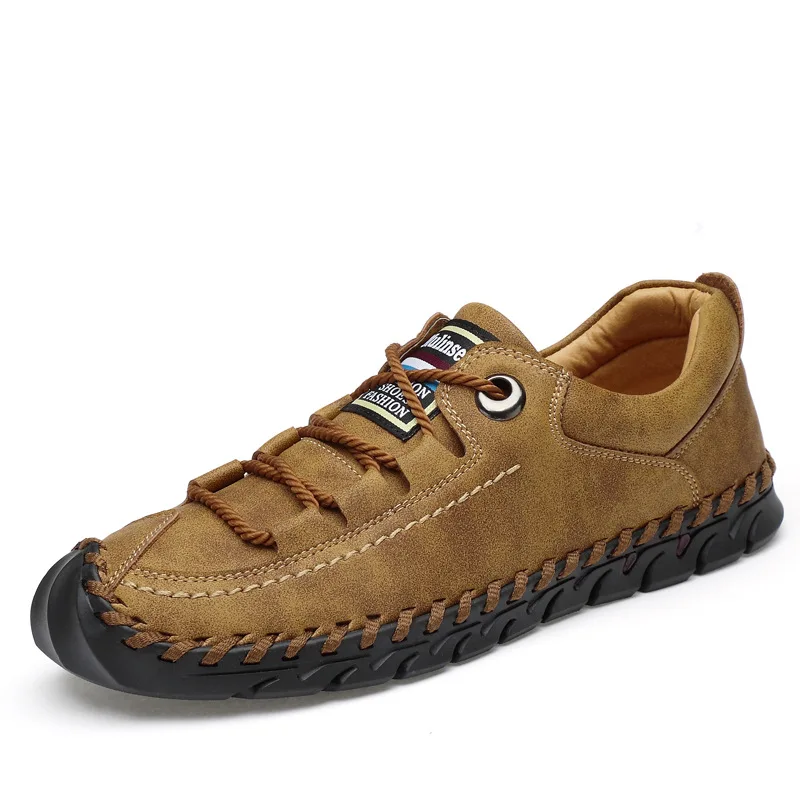 Мужская обувь; обувь из натуральной кожи; модные кроссовки; мокасины ручной работы; дышащая мужская повседневная обувь; слипоны; обувь для вождения; большие размеры - Цвет: Brown