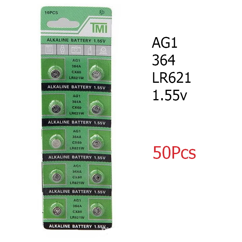 

50 pcs Button Battery For Watch AG1 364A CX60 LR621W 1.55V SR621SW Battery Button Coin Cell Batteries Alkaline Watch Accessories