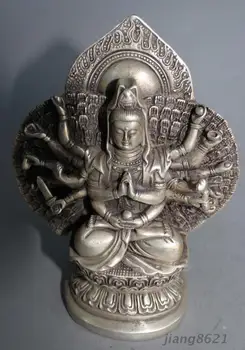 

176SHUN 6" China Silver Thousand Hand Bodhisattva Backlight Statue
