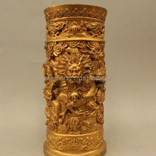 1" Китай Династия Китайский Дворец Бронзовый 24 К Свинка 9 Дракон Из Бисера Кисть Пот Карандаш