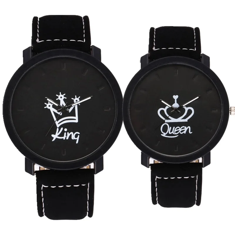 

Fashion lovers couple king queen leather watch unisex mens women ladies crown casual students gift quartz wrist watches