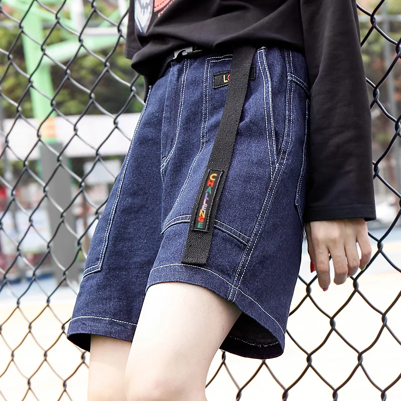 Vintaga Высокая талия прямые шорты из джинсовой ткани 2019 летние женские горячие шорты вышитые любовные узоры корейские джинсы шорты