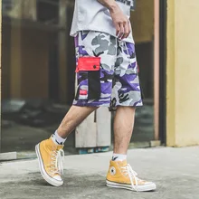Оригинальная уличная мода хип-хоп для мальчиков свободные фиолетовые камуфляжные рабочие шорты Молодежные повседневные дикие спортивные пять брюк