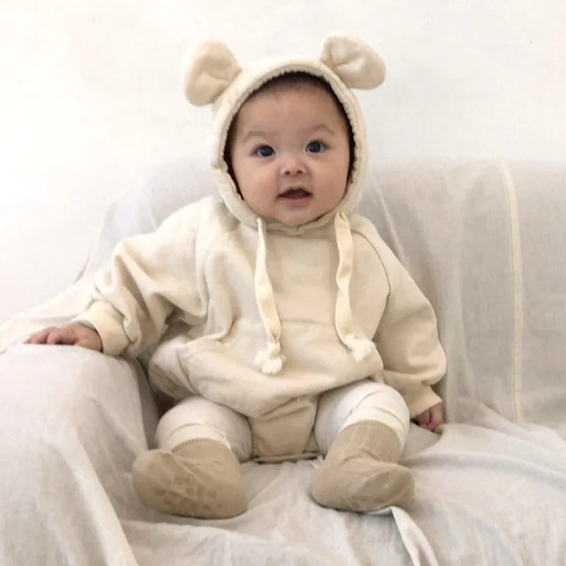 

Cute 2019 spring lovely Bear Ears Plus Velvet Jumpsuit Baby bodysuit Boy And Girl Kids Animal Soft Bodysuit Infant-clothing