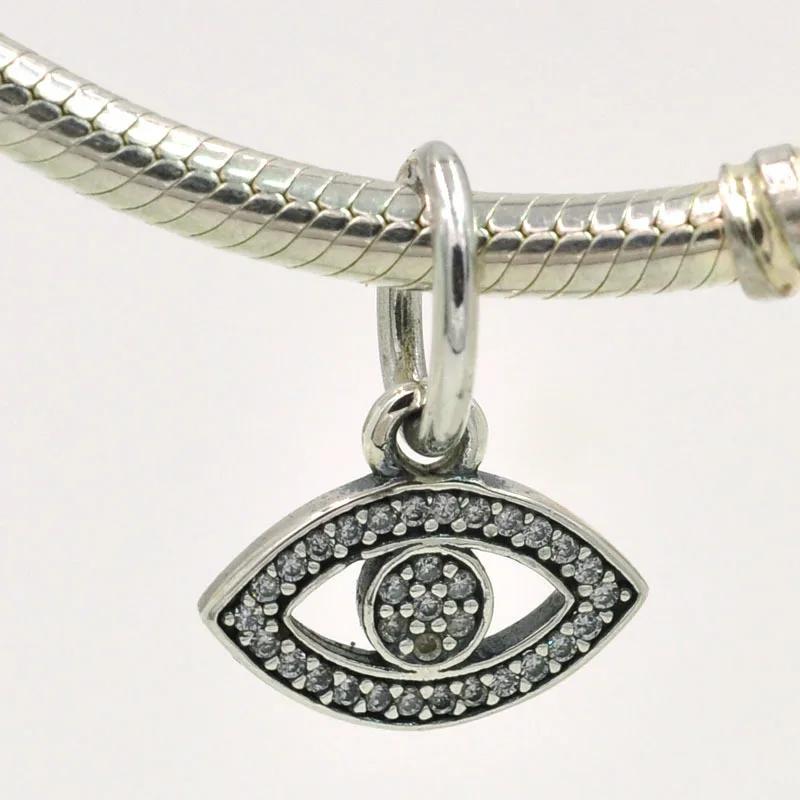 New! Authentic 925 Sterling Silver Beads Symbol Evil Eye Dangle Charm Pendant with CZ Fits