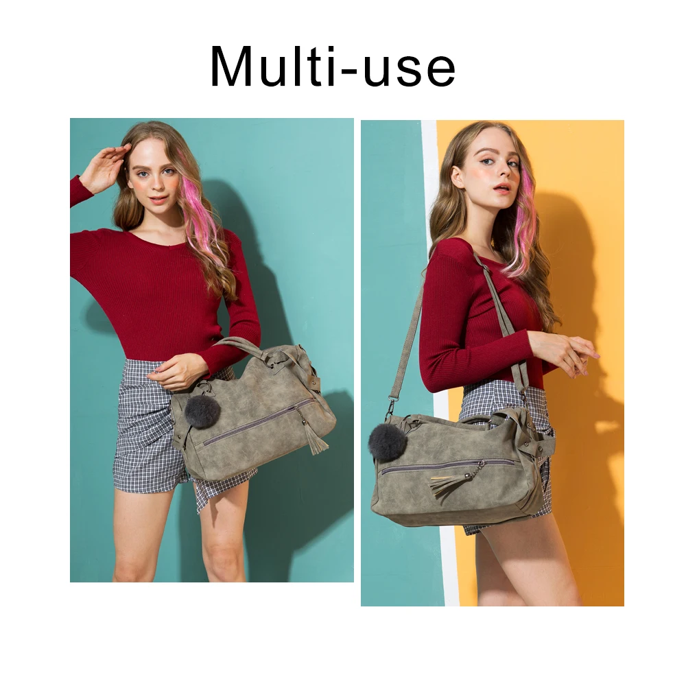 US $24.27 Herald Fashion Vintage Nubuck Leather Female TopHandle Bags Rivet Larger Women Bags Hair Ball Shoulder Bag New Motorcycle Bags